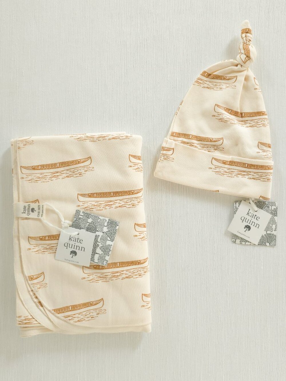 Kate Quinn Canoe Swaddle Blanket Organic Cotton Interlock and Knotted Hat